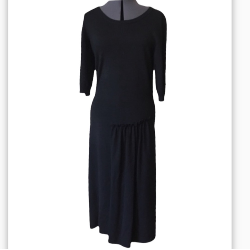 Luxury Brand Aeffe Spa Made in Italy Black Knit Dress with Ruching